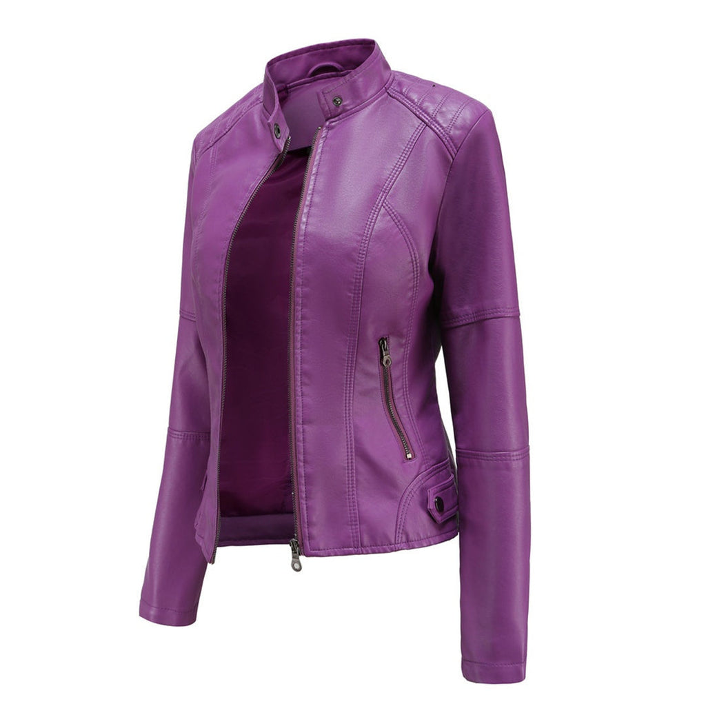 Nerea | Chaqueta Motera Mujer Polipiel Cuello Mao Cremallera