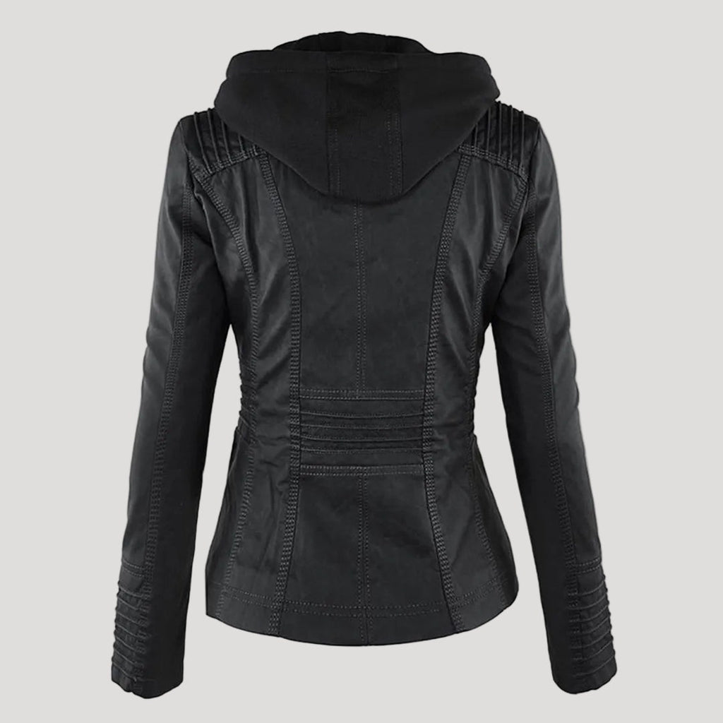 Uxía | Chaqueta Motera de Polipiel Mujer con Capucha